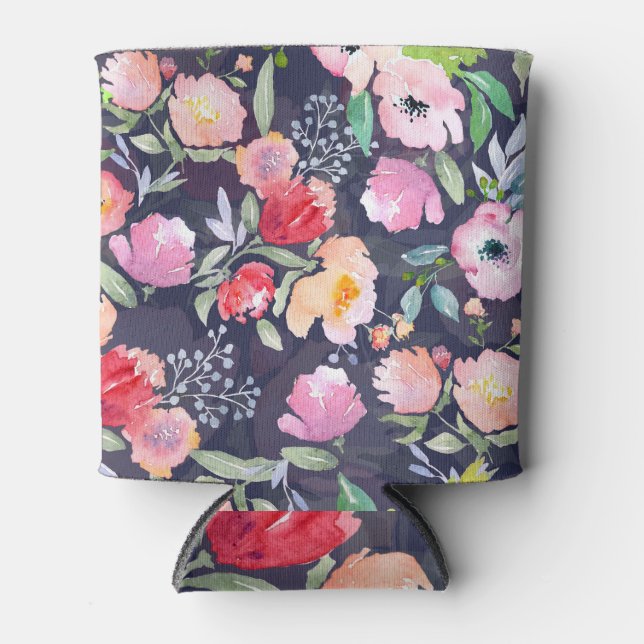 Porta-lata Botânica Floral de Aquarela: Ilustração Raster (Frente)