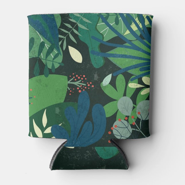 Porta-lata Botânica Verde: Ilustração de Folhas Tropicais (Frente)
