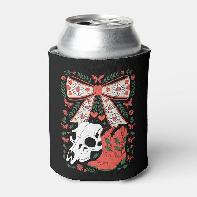Porta-lata Botas de Cowboy de Natal Gótico Crânio Arco Azevin (Can Front)
