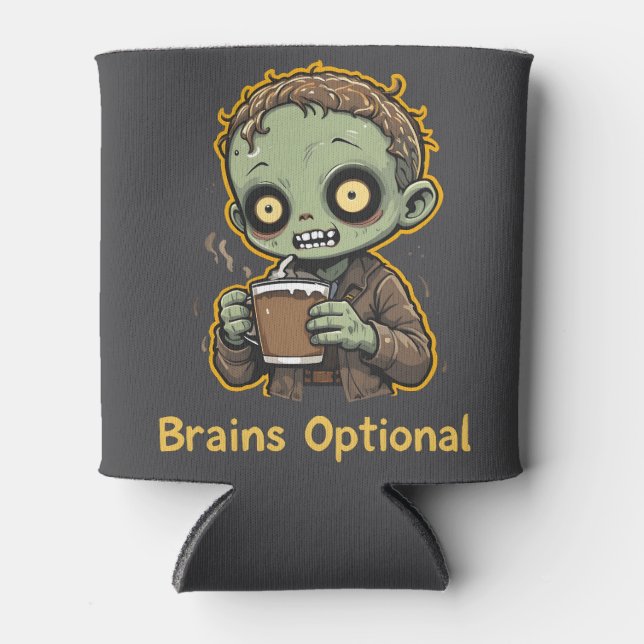 Porta-lata Brains Optional Zombie Coffee Funny Cute Undead  (Frente)