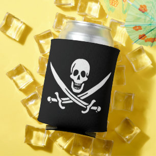 Porta-lata Branco, Bandeira Pirata Calico Jack, Caveira e Cut
