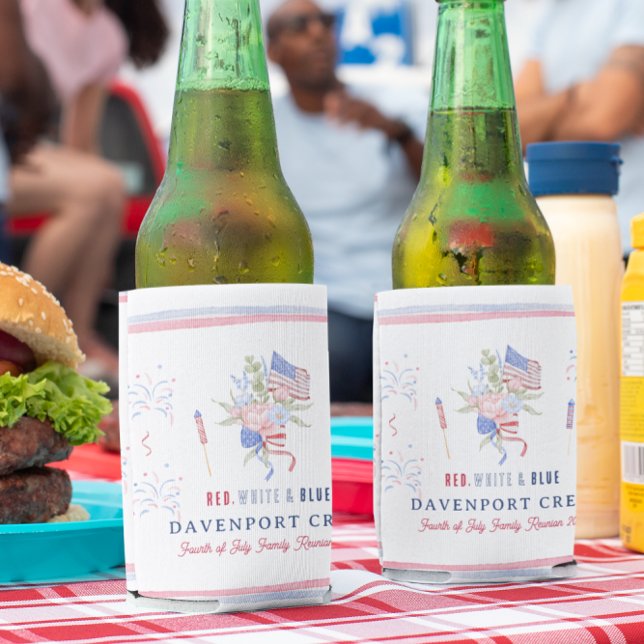 Porta-lata Branco vermelho e azul | Reunião de 4 de julho (Criador carregado)