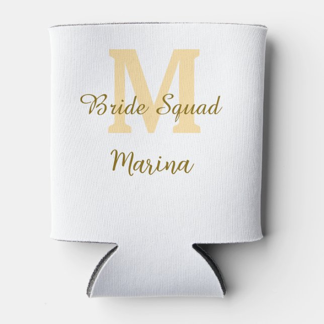 Porta-lata Bride squad monogram golden bridal shower simple  (Frente)