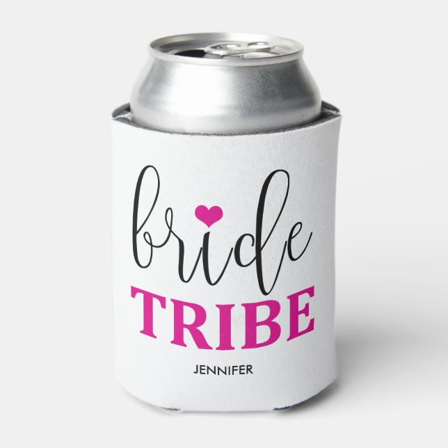 Porta-lata Bride Tribe Magenta Heart Bridesmaid Cute (Can Front)