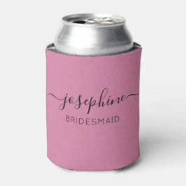 Porta-lata Bridesmaid Rosa de Script de Nome Personalizado