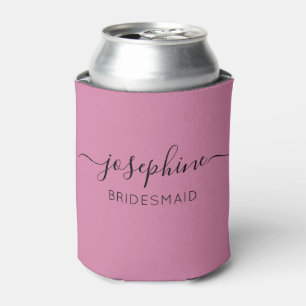 Porta-lata Bridesmaid Rosa de Script de Nome Personalizado