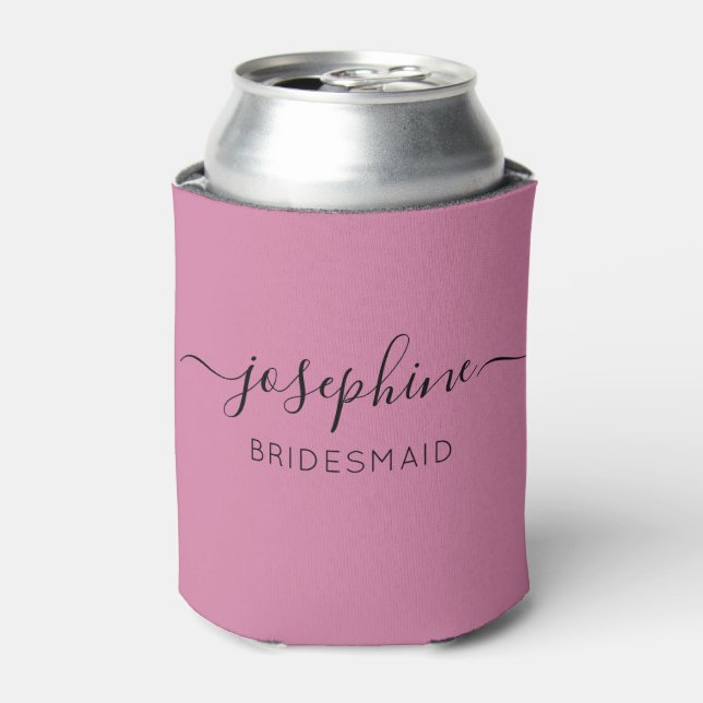 Porta-lata Bridesmaid Rosa de Script de Nome Personalizado (Can Front)