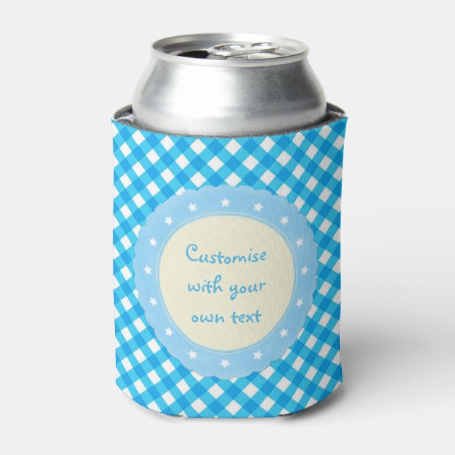 Porta-lata Bright Blue Gingham Custom Text (Can Front)