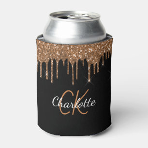 Porta-lata Brilho de monograma com gotas de glitter dourado
