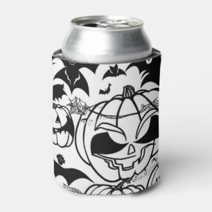 Porta-lata Brincadeira de desenhos de halloween preto e branc