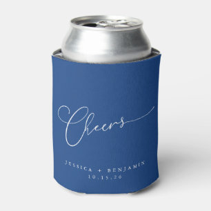 Porta-lata Brinde Minimal Cobalto Azul Script Casamento Perso