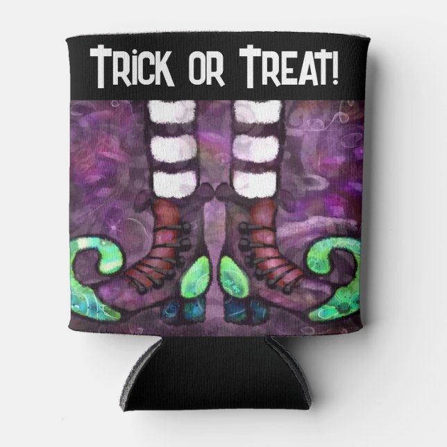 Porta-lata Bruxa do Halloween Boots Purple Green (Frente)