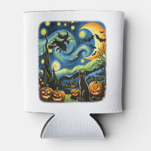 Porta-lata Bruxa Halloween Van Gogh Starry Night Black Cat Pu