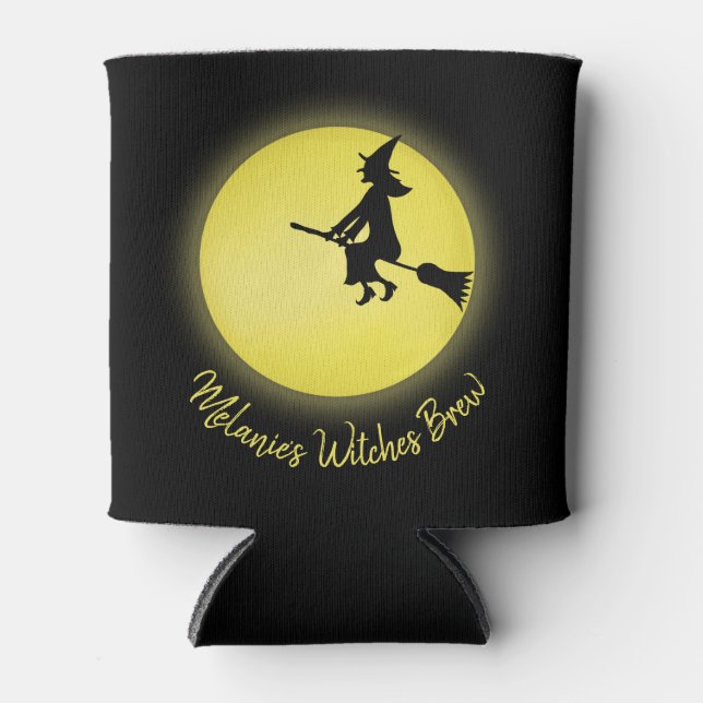 Porta-lata Bruxa Voadora de Halloween Lua Cheia Caprichosa (Frente)