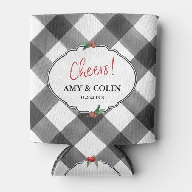 Porta-lata Buffalo Check Black & White Cheers Personalizado (Frente)