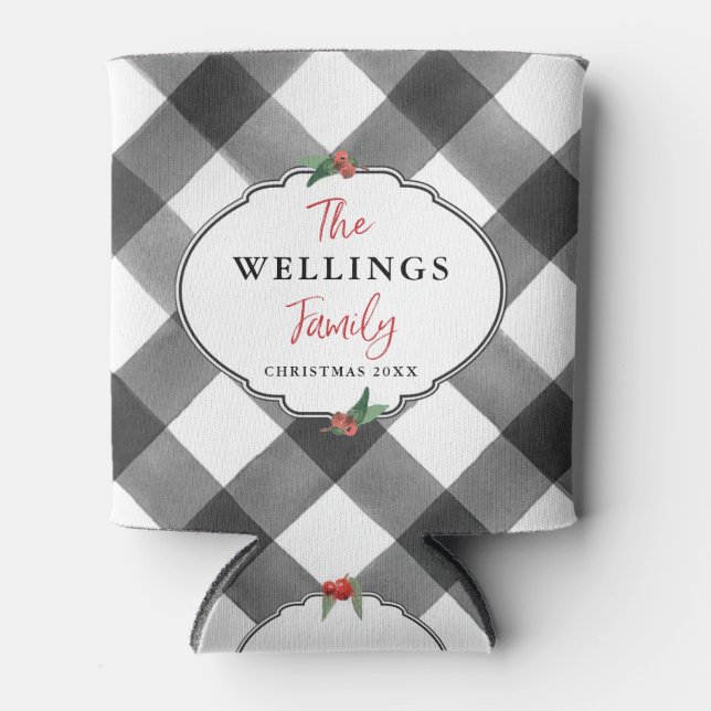 Porta-lata Buffalo Check Black & White Christmas Party Dat (Frente)