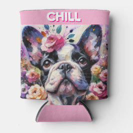 Porta-lata Buldogue francês com pintura impressionista Rosa