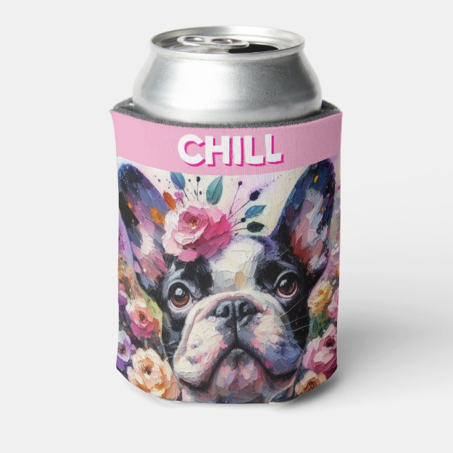 Porta-lata Buldogue francês com pintura impressionista Rosa (Can Back)