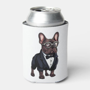 Porta-lata Buldogue Francês em Tuxedo Vestindo Óculos