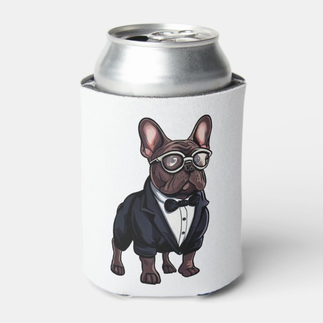 Porta-lata Buldogue Francês em Tuxedo Vestindo Óculos (Can Front)