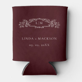 Porta-lata Burgundy botanical crest monogram wedding