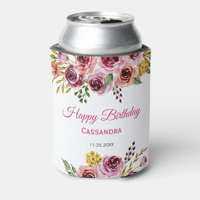 Porta-lata Burgundy Rosa Rustic Floral Birday (Can Back)