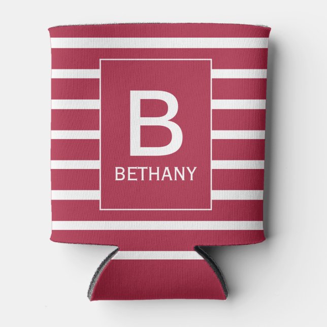 Porta-lata Burgundy Striped Personalised Monogram (Frente)