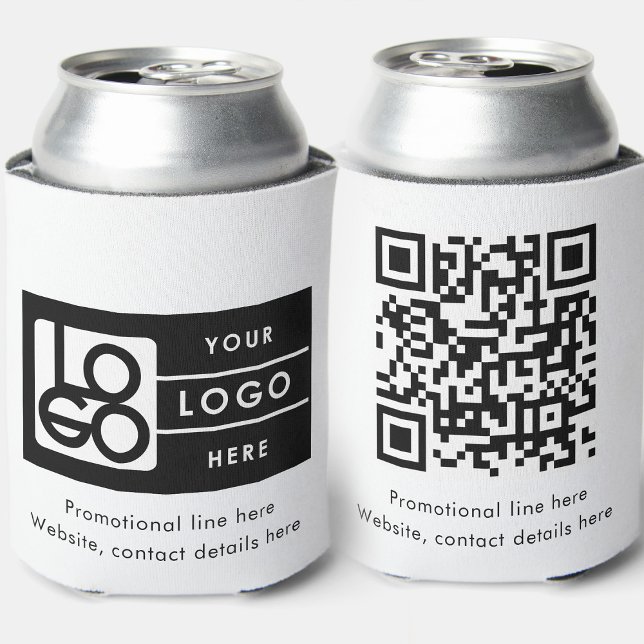 Porta-lata Business Rectangle Logo Text Promo QR Code (Business Rectangle Logo Text Promo QR Code Can Cooler)