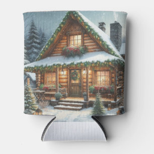 Porta-lata Cabana rústica de Natal no inverno nevado