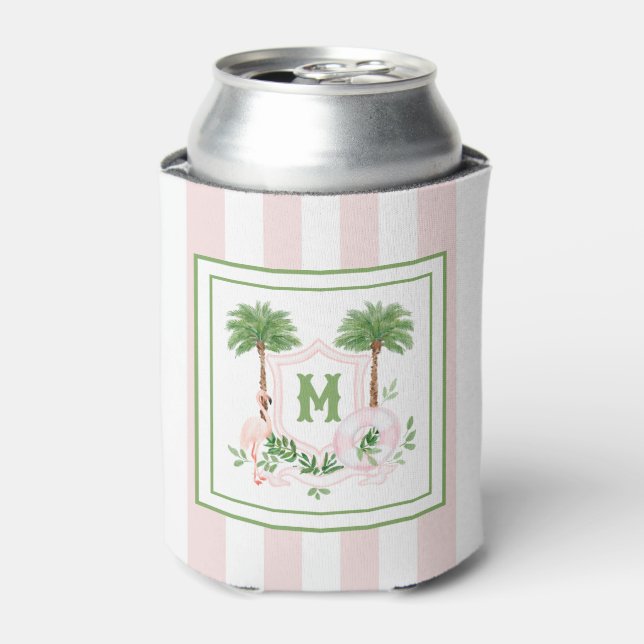 Porta-lata Cabana Stripes Palm Beach Monogram Crest (Can Front)