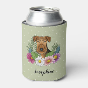 Porta-lata Cabeça de Cão Airedale Terrier Colorida Flores Ver