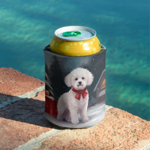 Porta-lata Cachorro Bichon Frise na Neve Natal 