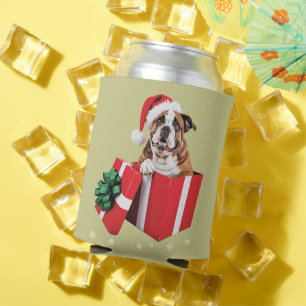 Porta-lata Cachorro Bulldog Inglês Engraçado Luzes de Natal n