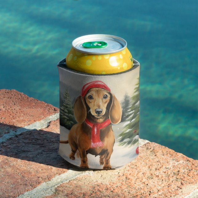 Porta-lata Cachorro Dachshund na Neve Natal (Piscina in situ)