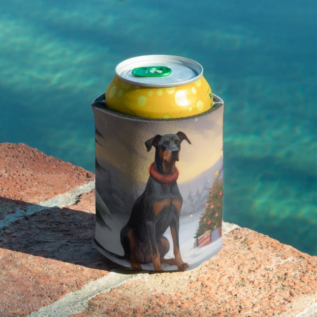 Porta-lata Cachorro Doberman na Neve Natal  (Piscina in situ)