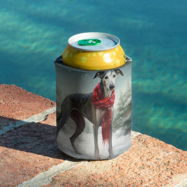 Porta-lata Cachorro Greyhound no Natal da Neve (Piscina in situ)