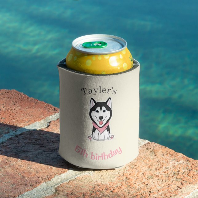 Porta-lata Cachorro husky preto e branco fofo (Piscina in situ)