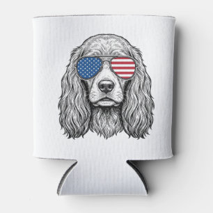 Porta-lata Cachorro Patriótico com Óculos de Sol de Bandeira