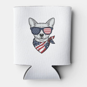 Porta-lata Cachorro Patriótico com Óculos de Sol de Bandeira