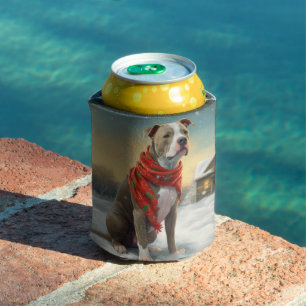 Porta-lata Cachorro Pitbull na Neve Natal