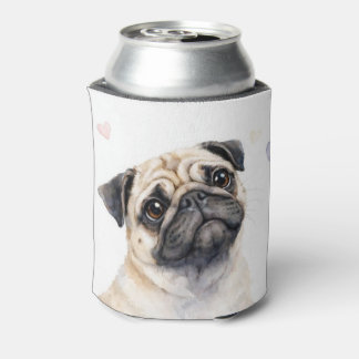 Porta-lata Cachorro Pug e Corações Fofo Aconchegante