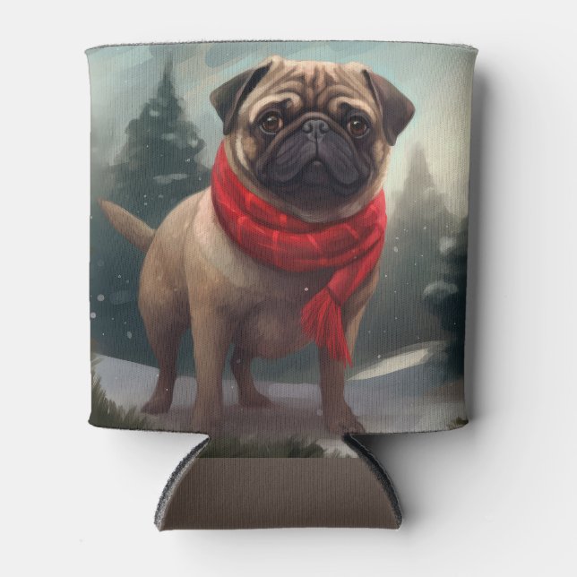 Porta-lata Cachorro Pug na Neve Natal (Frente)