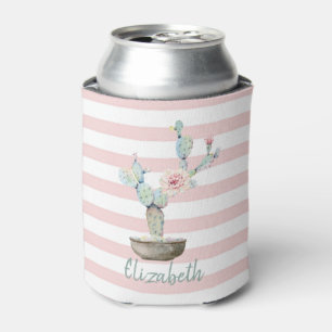 Porta-lata Cacto Chic em Aquarela,Listras Rosa