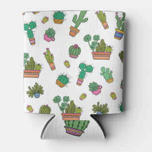 Porta-lata Cactos de colheita: Design de padrão sem costura.