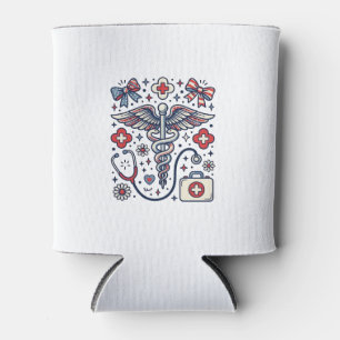 Porta-lata Caduceu Médico Vintage Patriota Enfermeira Vetor D