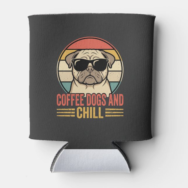 Porta-lata Cães de Café e Pug Retro Chill (Frente)