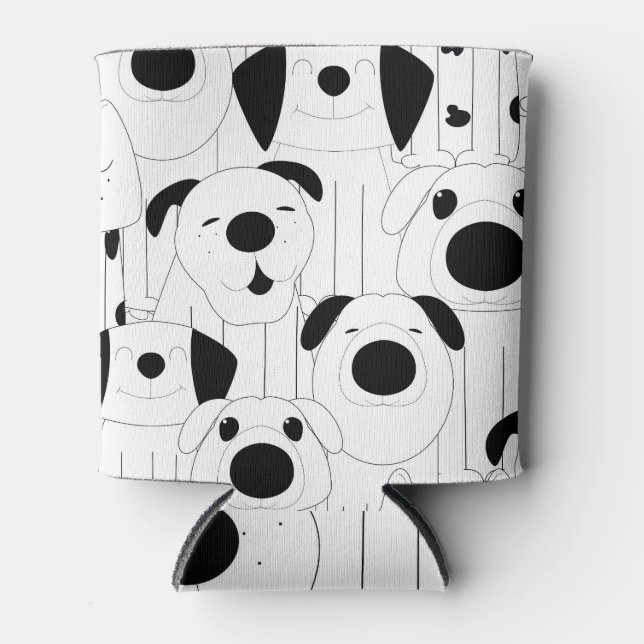 Porta-lata Cães lindos: desenho animado branco e preto. (Frente)