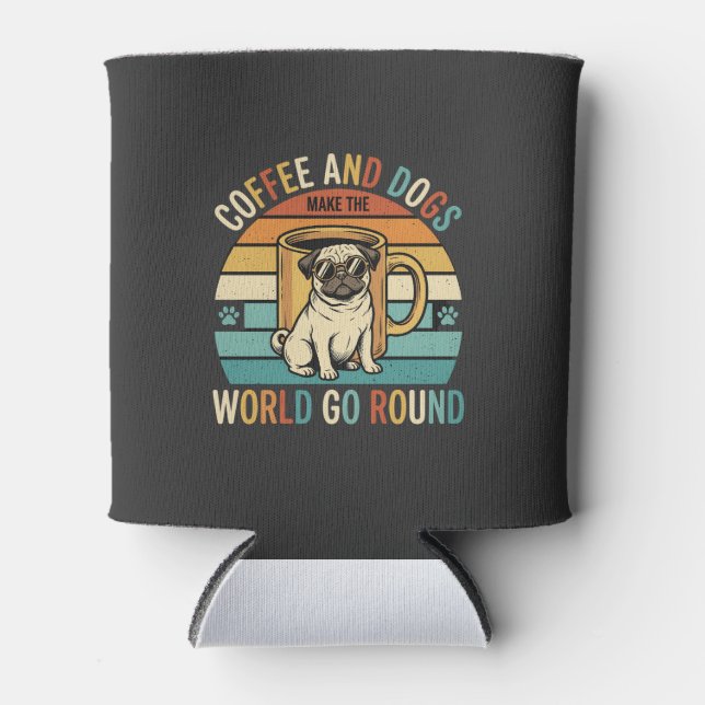 Porta-lata Café e Cães Pug Retro Amante (Frente)