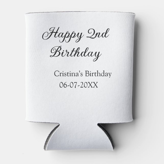 Porta-lata caligrafia simples segundo aniversário feliz mínim (Frente)