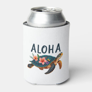 Porta-lata Camisa Aloha Havaí Hawaii Tartaruga Hibisco Crianç